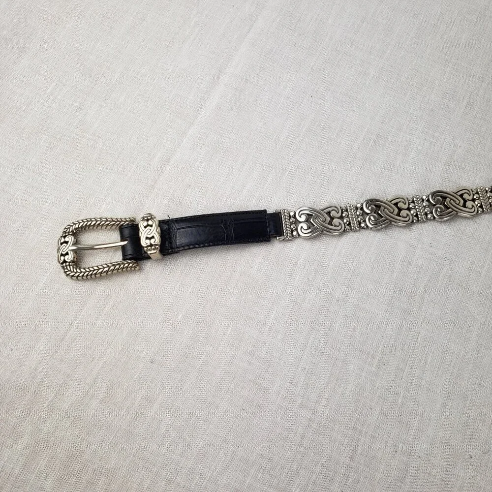 Brighton Black Silver Tone Double Locking Hearts Belt B2503 Womens 30/Medium